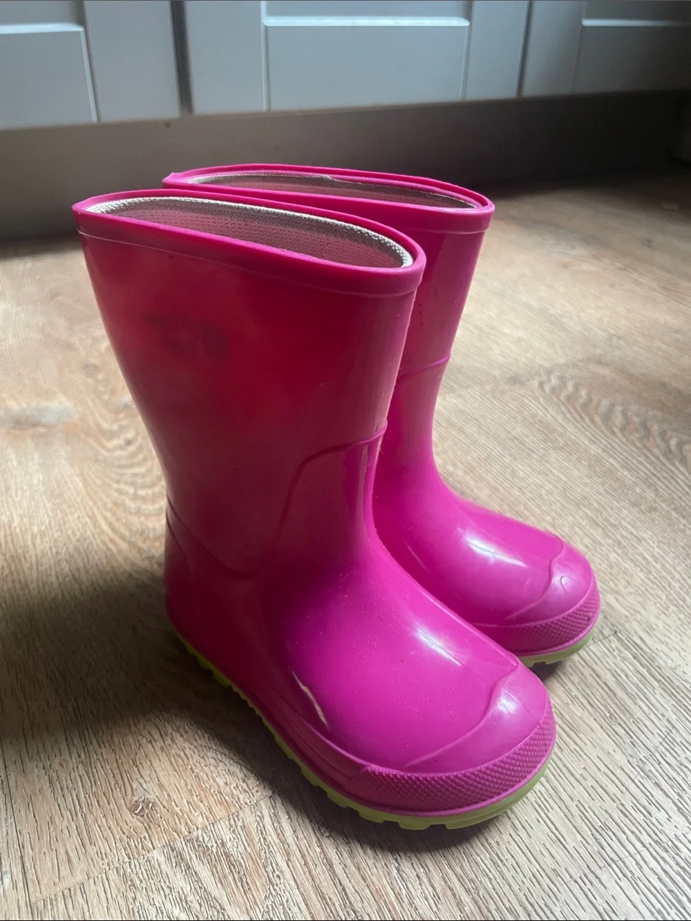 Unbranded Rain Boots Rubber Neon Pink Green 5-6 Toddler Waterproof